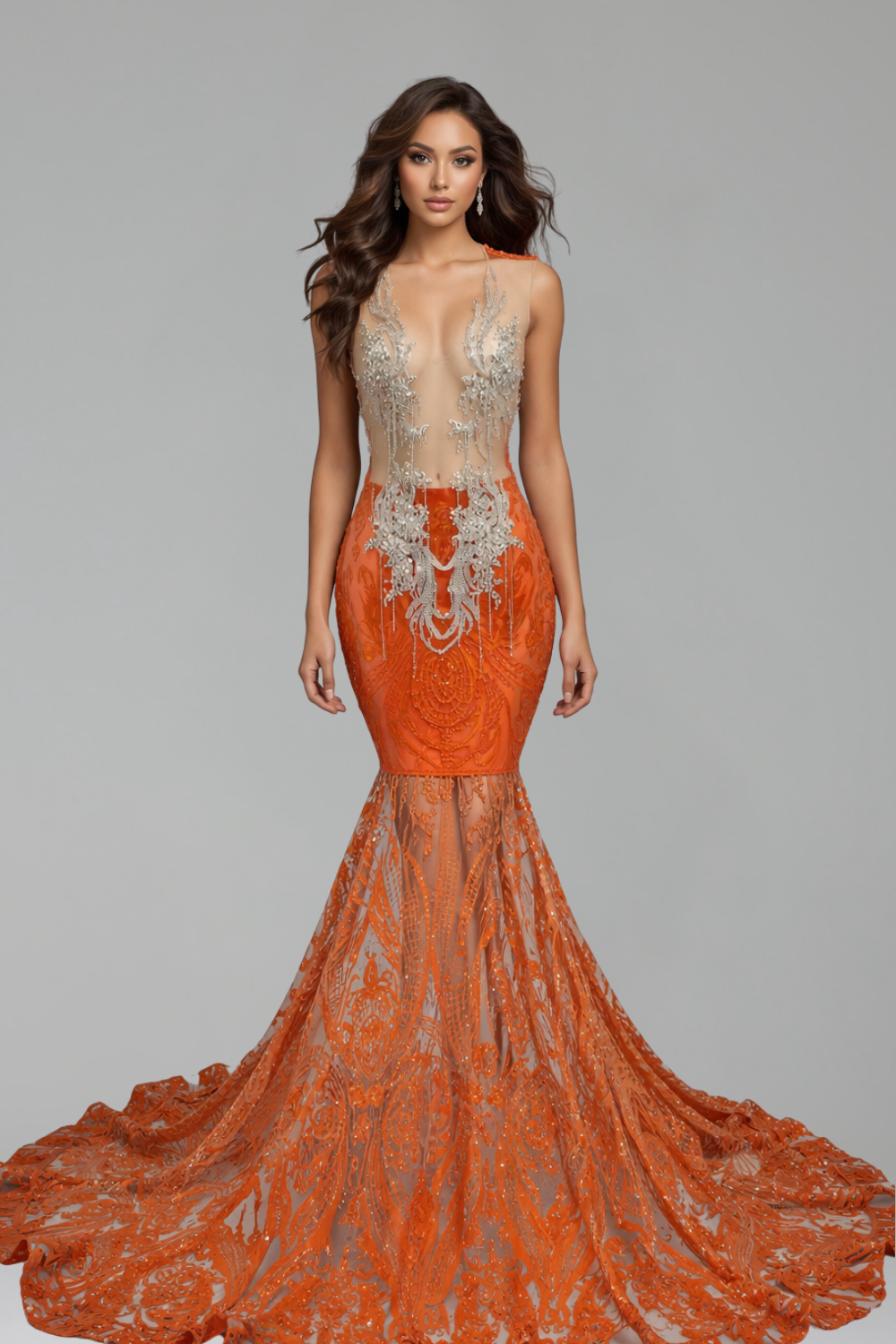 Sheer Embroidered Mermaid Lace Gown - LAROSABRIDE
