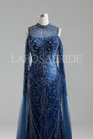 Illusion Beaded Cutout Gown