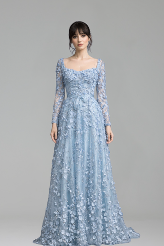 Lace Up Beaded A-Line Dress - LAROSABRIDE