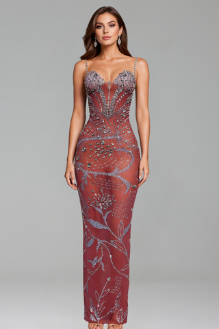 Sheer Illusion Crystal Spaghetti Dress - LAROSABRIDE