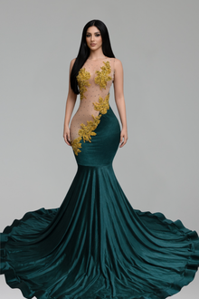 Illusion Gold Appliqu� Mermaid Gown - LAROSABRIDE