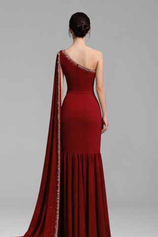 One Shoulder Cape Sleeve Gown - LAROSABRIDE