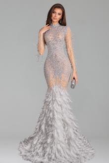 Emerald Crystal Feather Gown - LAROSABRIDE