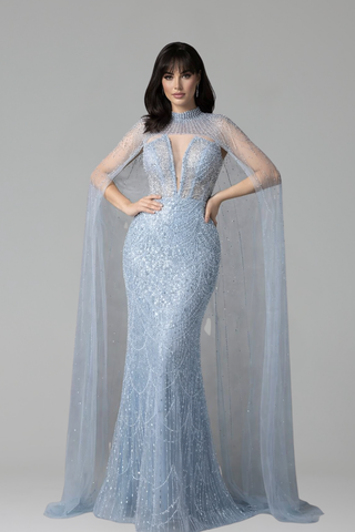 Pearl Beaded Tulle Train Dress - LAROSABRIDE