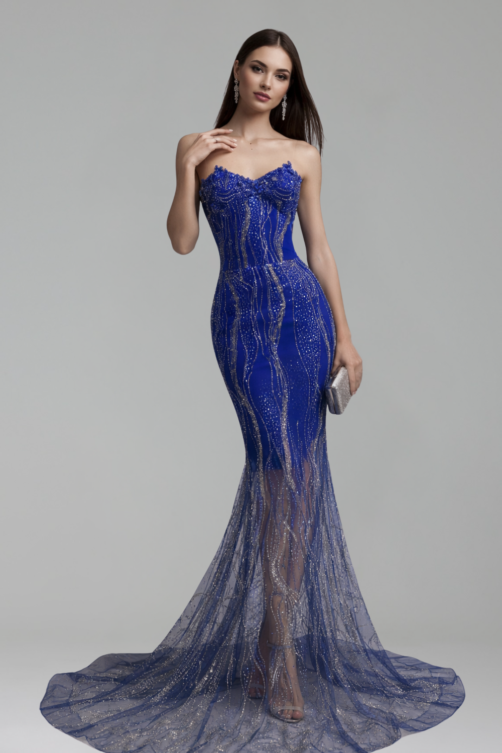 Sheer Corset Beaded Train Gown - LAROSABRIDE