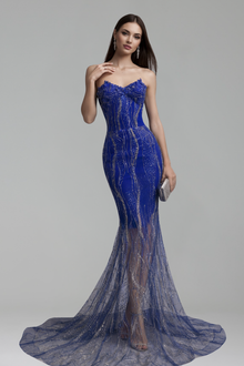 Sheer Corset Beaded Train Gown - LAROSABRIDE