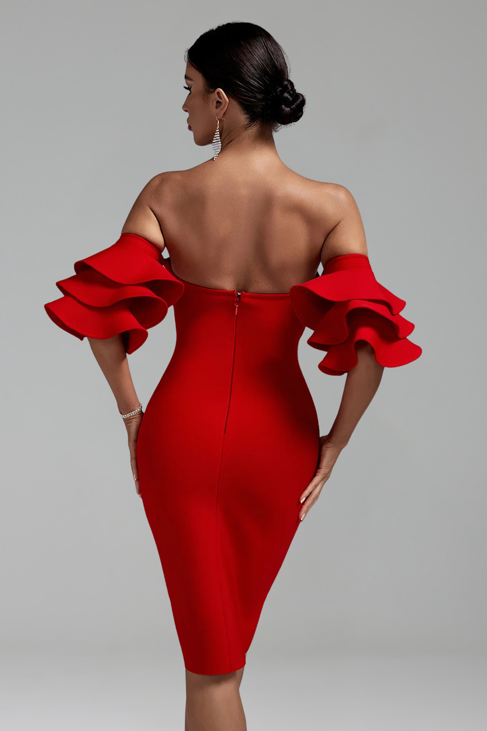 Ruffled Off-Shoulder Red Dress-Larosabride