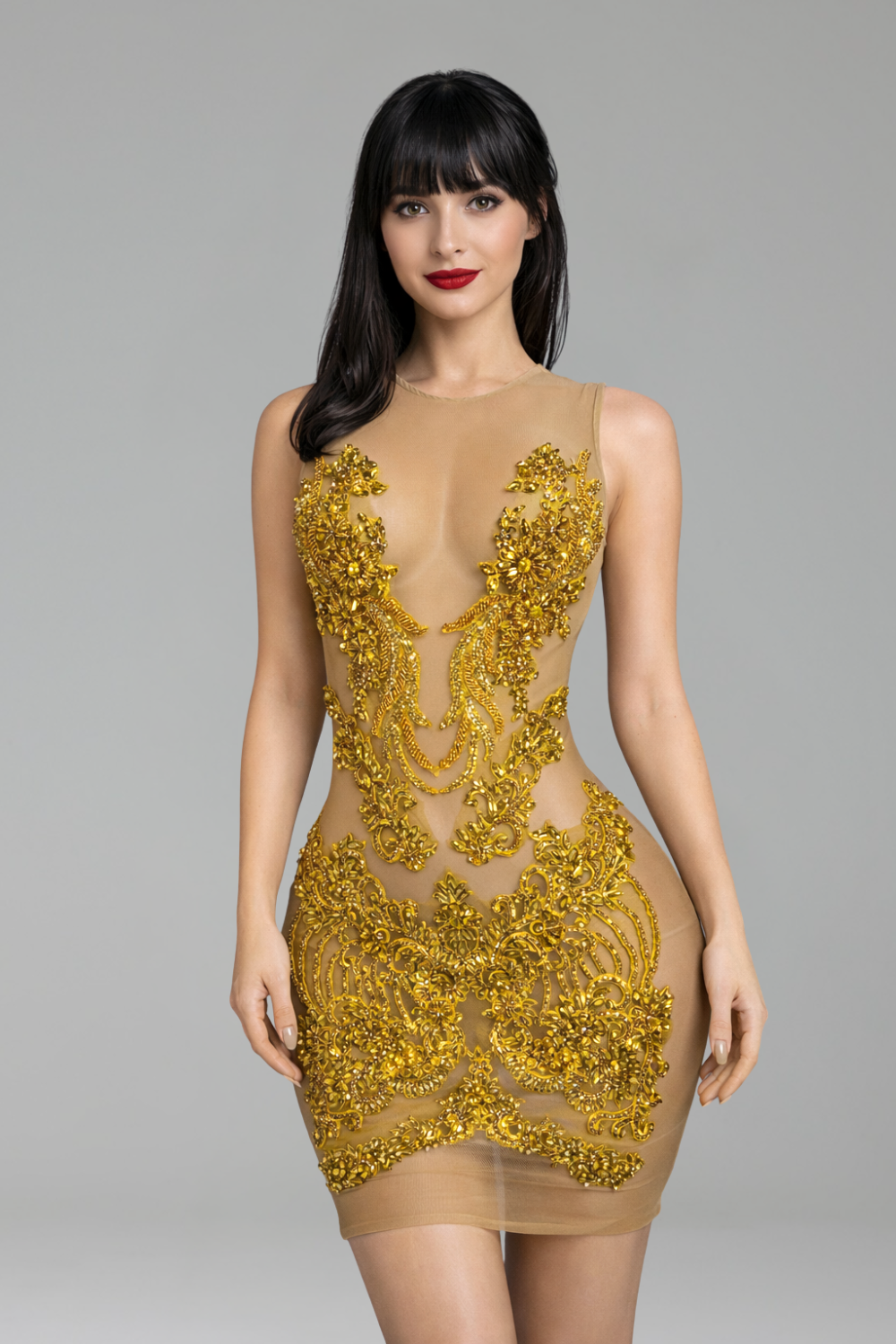 Sheer Embroidered Fitted Mini Dress - LAROSABRIDE