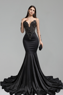 Illusion Sleeve Embellished Mermaid Gown - LAROSABRIDE