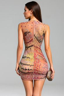Crystal Embellished Bodycon Mini Dress - LAROSABRIDE