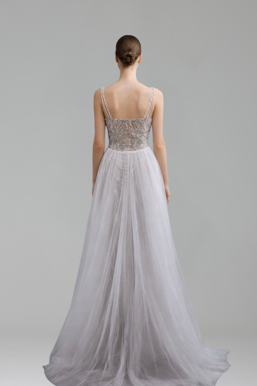 Beaded Spaghetti Strap Gown - LAROSABRIDE