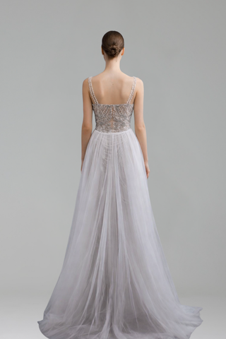 Beaded Spaghetti Strap Gown - LAROSABRIDE