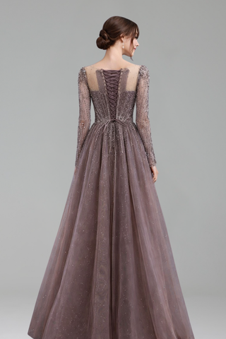 Long-Sleeve Sparkly A-Line Dress - LAROSABRIDE