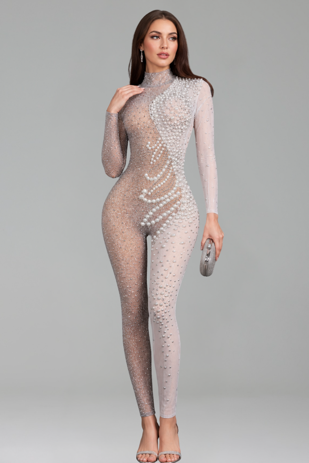 Embellished Asymmetric High Neck Jumpsuit - LAROSABRIDE