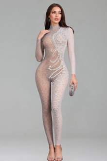 Embellished Asymmetric High Neck Jumpsuit - LAROSABRIDE