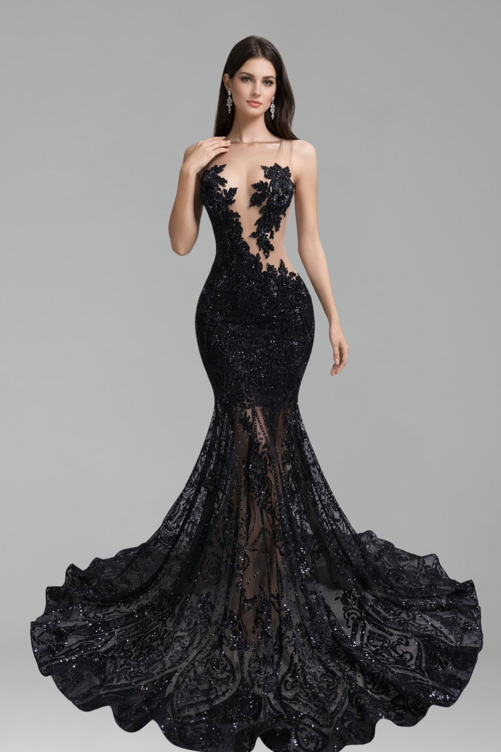 Sheer Appliqu� Mermaid Gown - LAROSABRIDE
