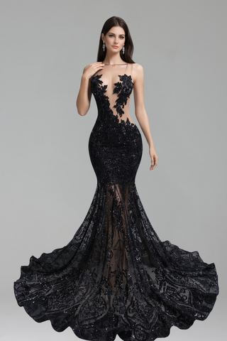 Sheer Appliqu� Mermaid Gown - LAROSABRIDE