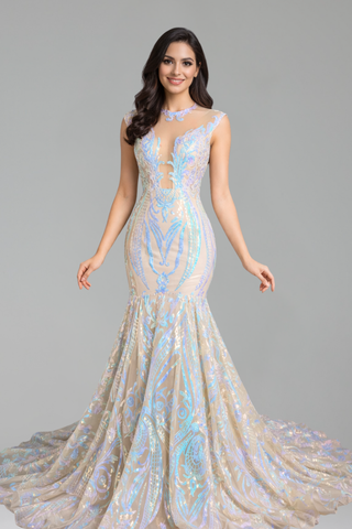 Illusion Neck Embroidered Mermaid Gown - LAROSABRIDE