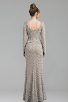 Long-Sleeve Pearl-Beaded Dress - LAROSABRIDE