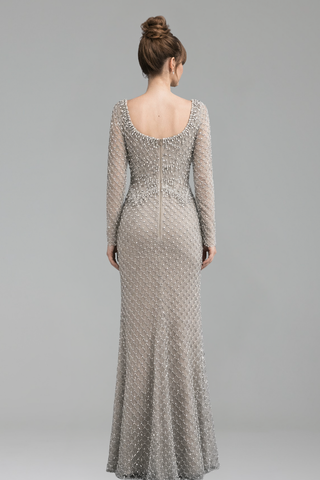 Long-Sleeve Pearl-Beaded Dress - LAROSABRIDE
