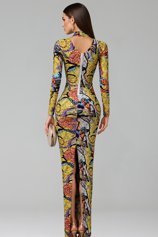 Abstract Print Column Gown - LAROSABRIDE