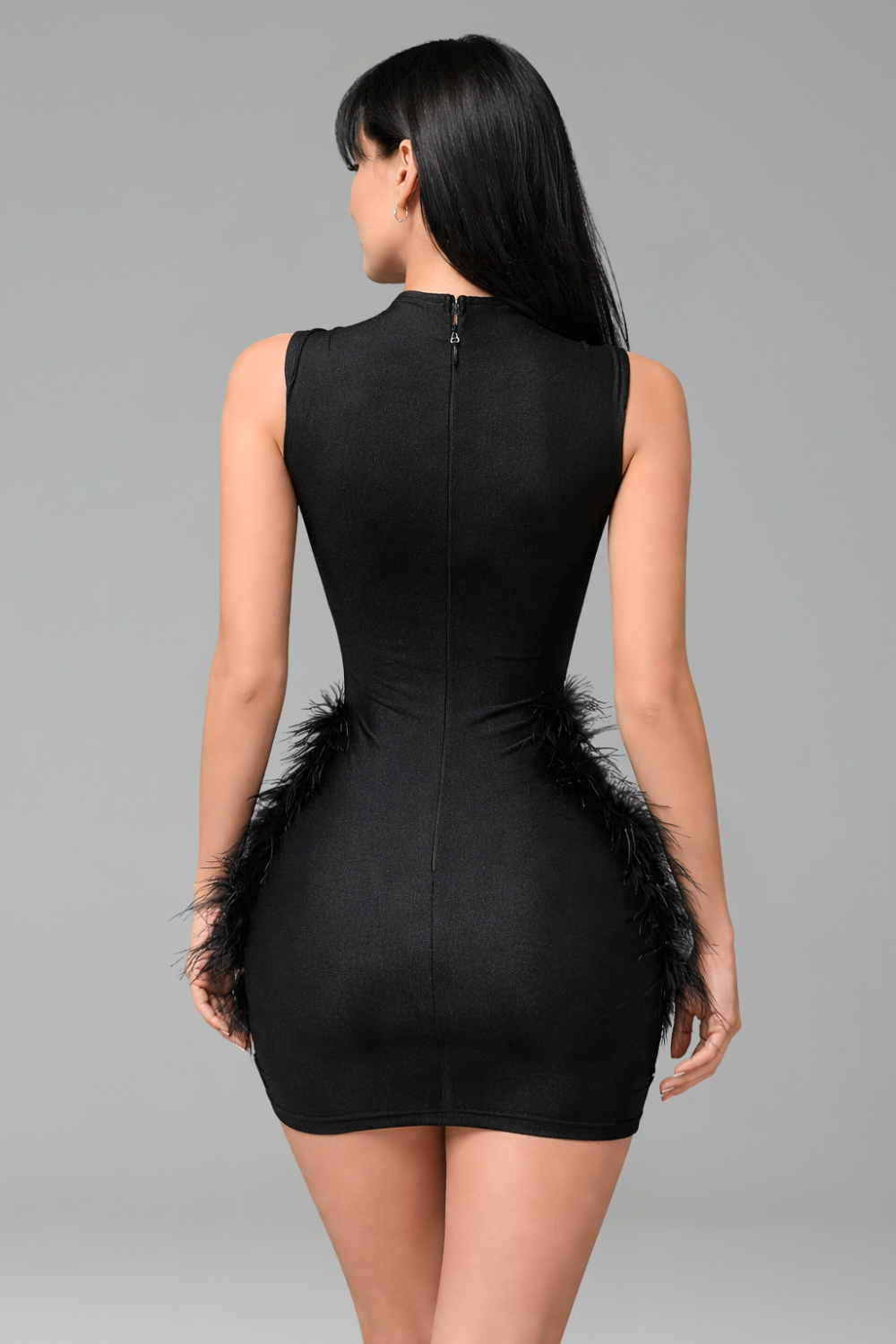 Feathered Embellished Sheer Mini Dress - LAROSABRIDE
