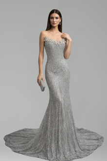 Off Shoulder Beaded Mermaid Gown - LAROSABRIDE