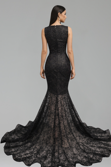 Embellished Lace Mermaid Dress - LAROSABRIDE