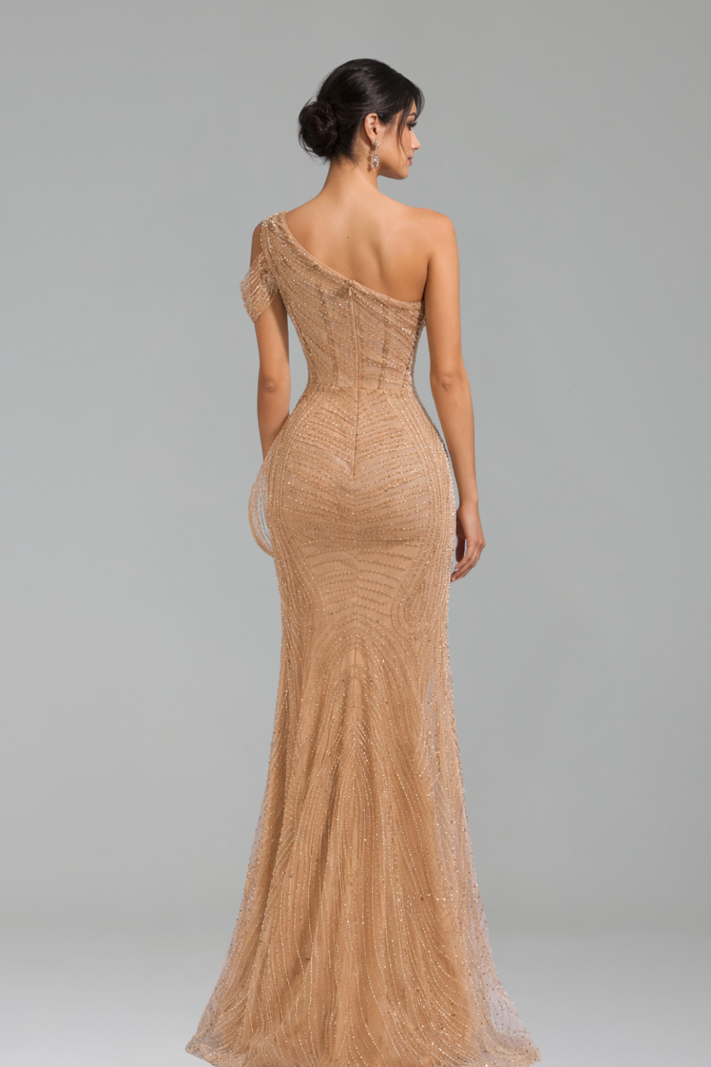 One Shoulder Beaded Mermaid Gown - LAROSABRIDE