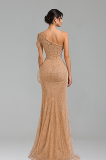 One Shoulder Beaded Mermaid Gown - LAROSABRIDE