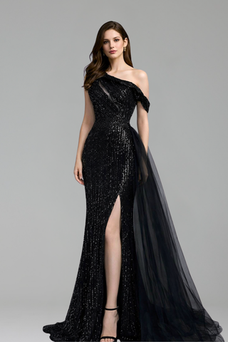 One Shoulder Beaded Mermaid Gown