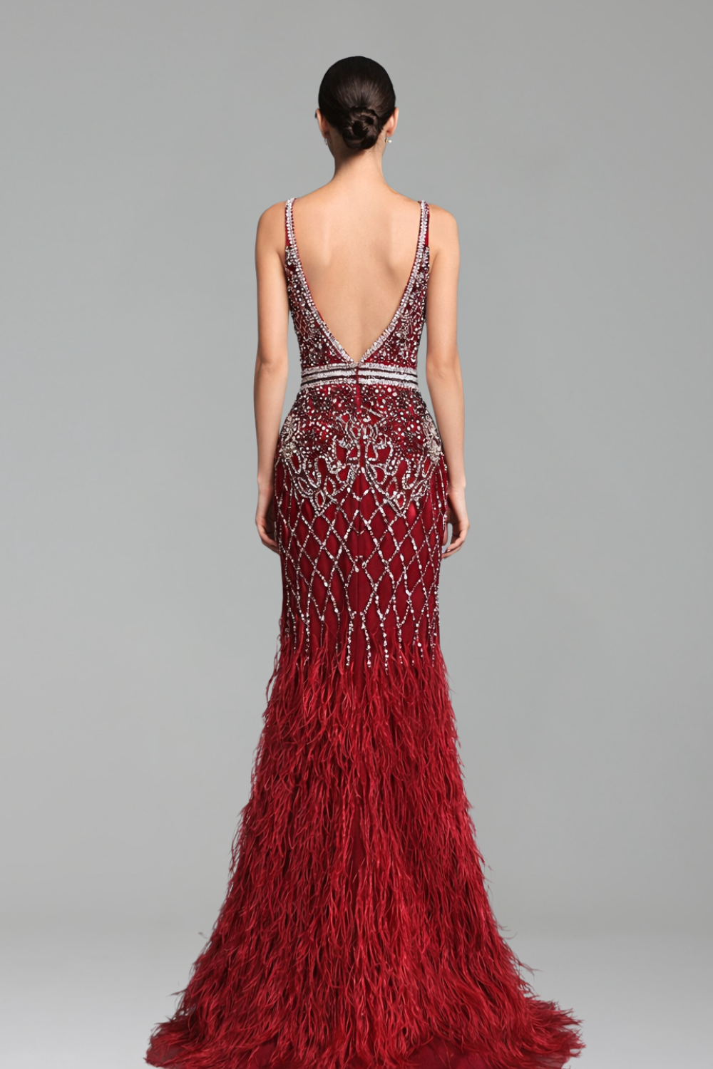 Feather Beaded Mermaid Gown - LAROSABRIDE