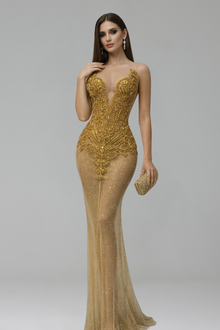 Sheer Embellished Mermaid Evening Gown - LAROSABRIDE