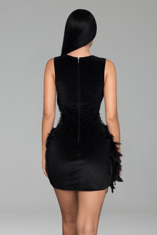 Sheer Embellished Feather Hem Mini Dress - LAROSABRIDE