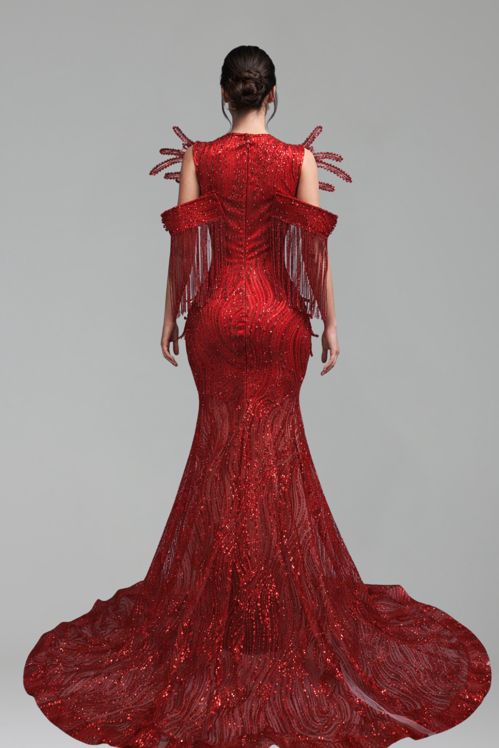 Beaded Fringe Mermaid Evening Gown - LAROSABRIDE