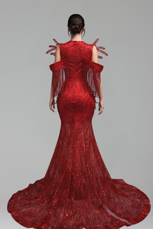 Beaded Fringe Mermaid Evening Gown - LAROSABRIDE
