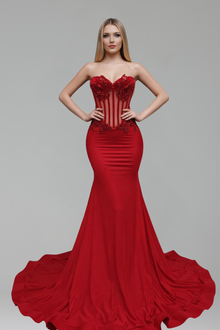 Strapless Beaded Corset Mermaid Gown - LAROSABRIDE