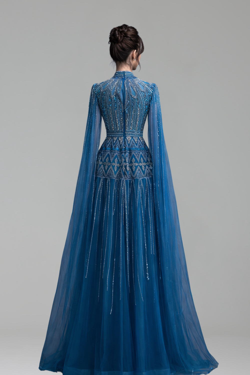 Beaded Dress with Cape Sleeves - LAROSABRIDE