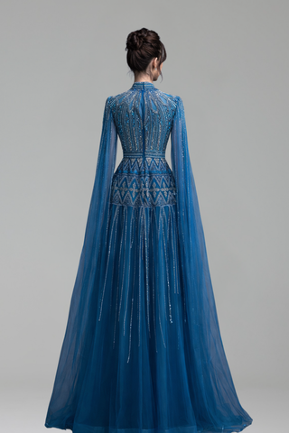 Beaded Dress with Cape Sleeves - LAROSABRIDE