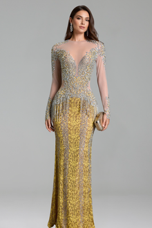 Crystal Embellished Illusion Panel Gown - LAROSABRIDE