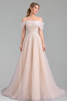 Off Shoulder Beaded Evening Dress - LAROSABRIDE
