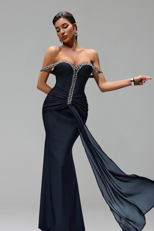 Off-Shoulder Crystal-Draped Gown-Larosabride