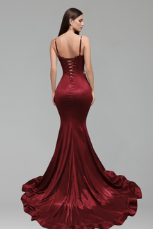 Embellished Satin Mermaid Dress - LAROSABRIDE