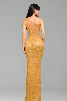 One-Shoulder Crystal Slit Gown-Larosabride