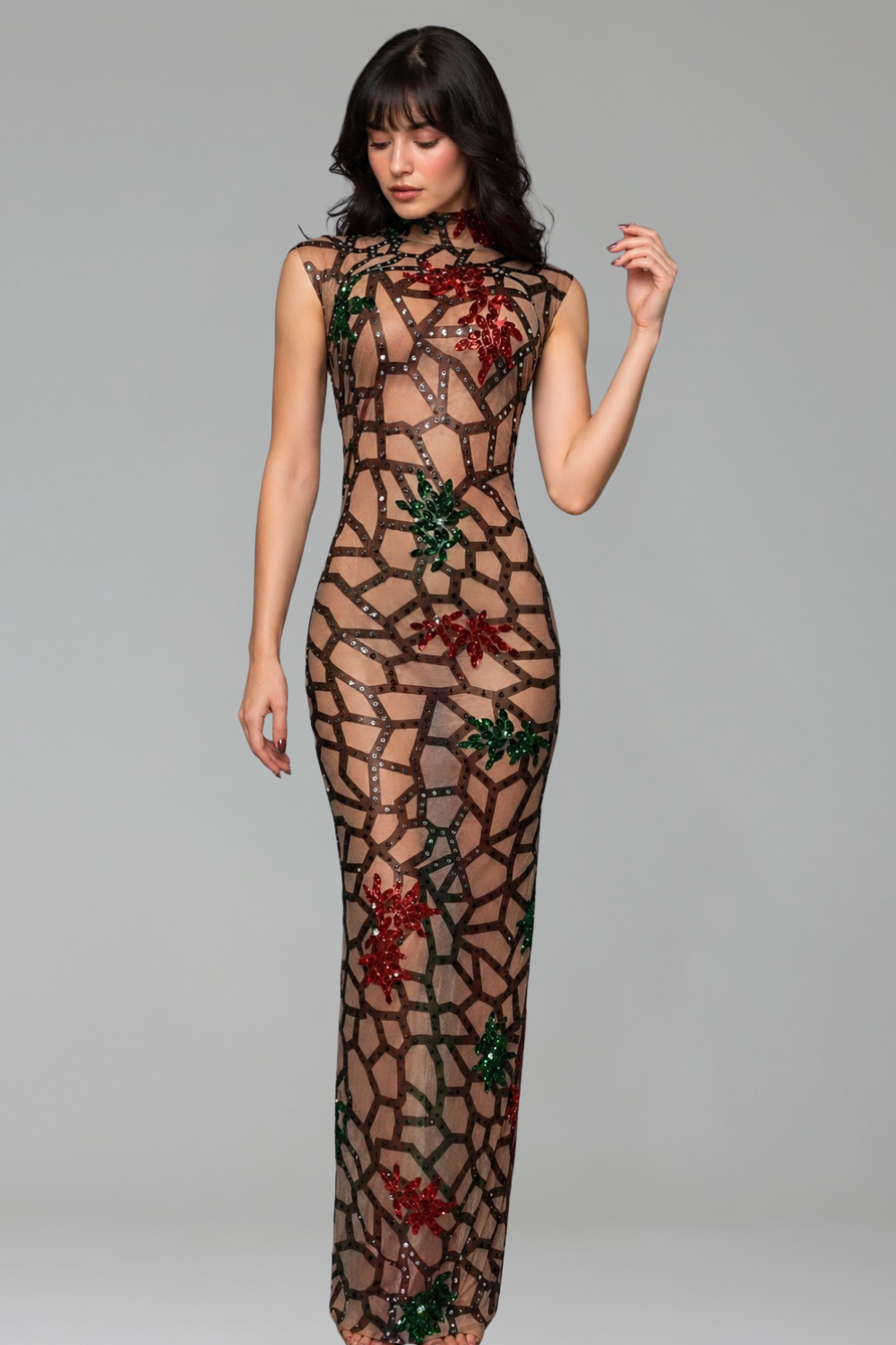 Floral Beaded Mesh Dress - LAROSABRIDE