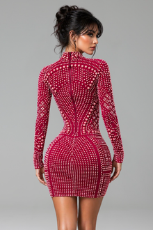 High Neck Studded Bodycon Mini Dress - LAROSABRIDE