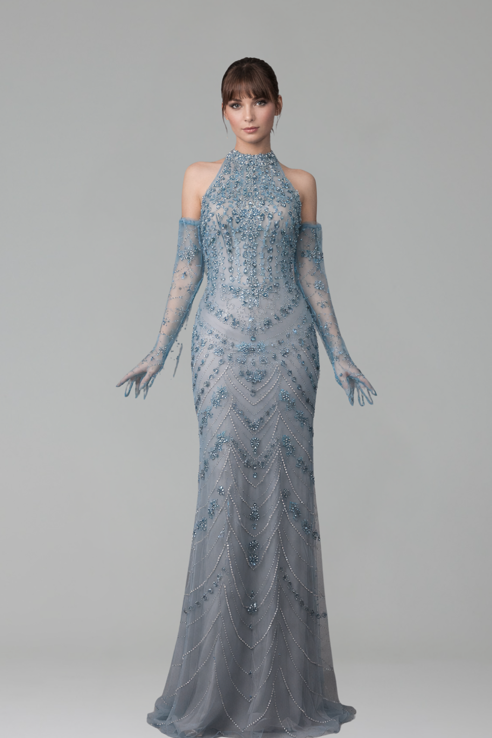 High Neck Crystal Mermaid Dress - LAROSABRIDE