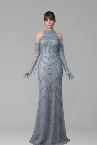 High Neck Crystal Mermaid Dress - LAROSABRIDE
