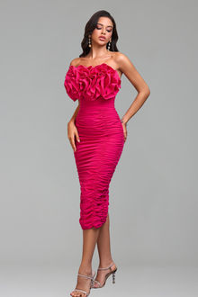 Ruffled Rose Midi Dress-Larosabride