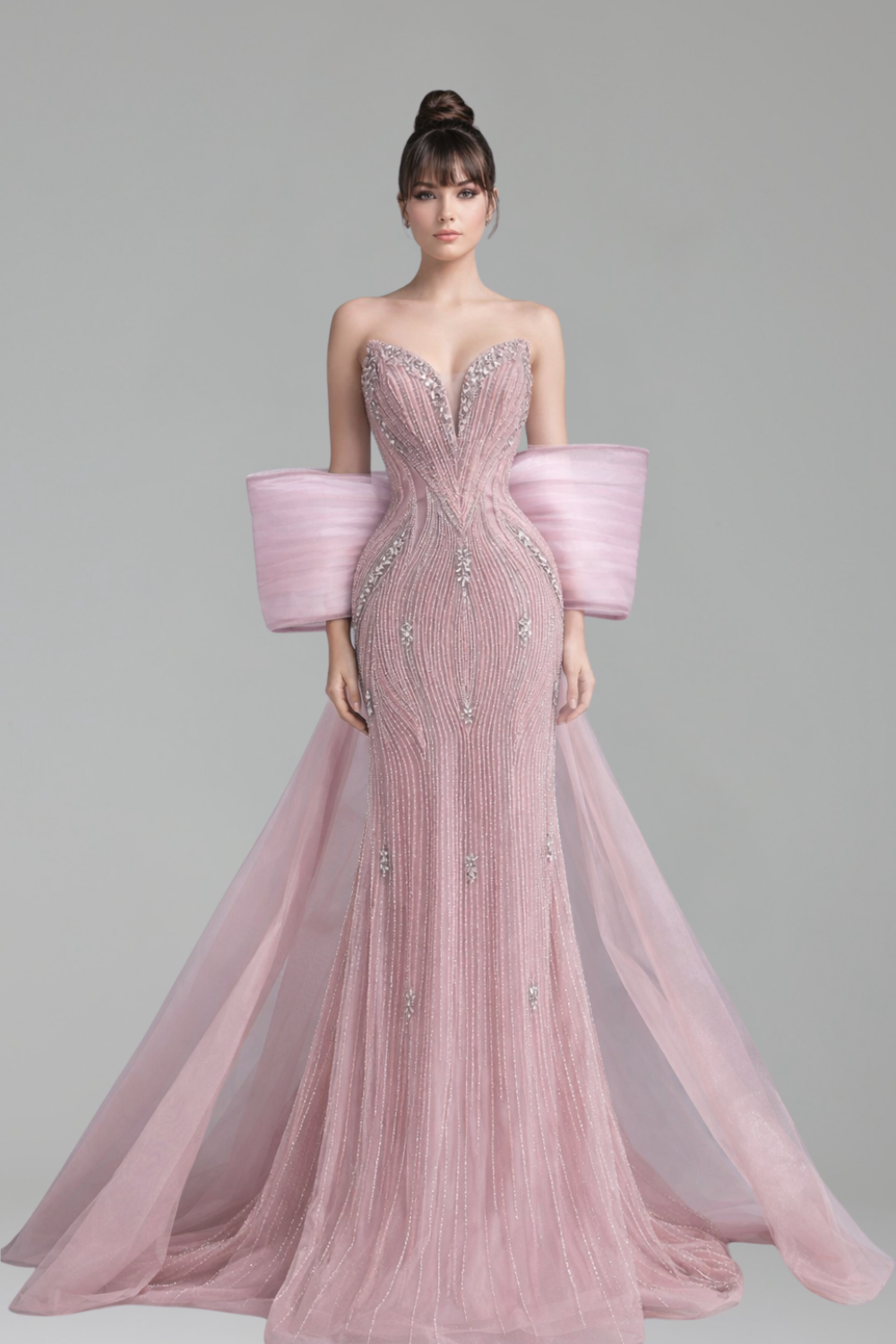 Pink Mermaid Dress Big Bow Backless - LAROSABRIDE